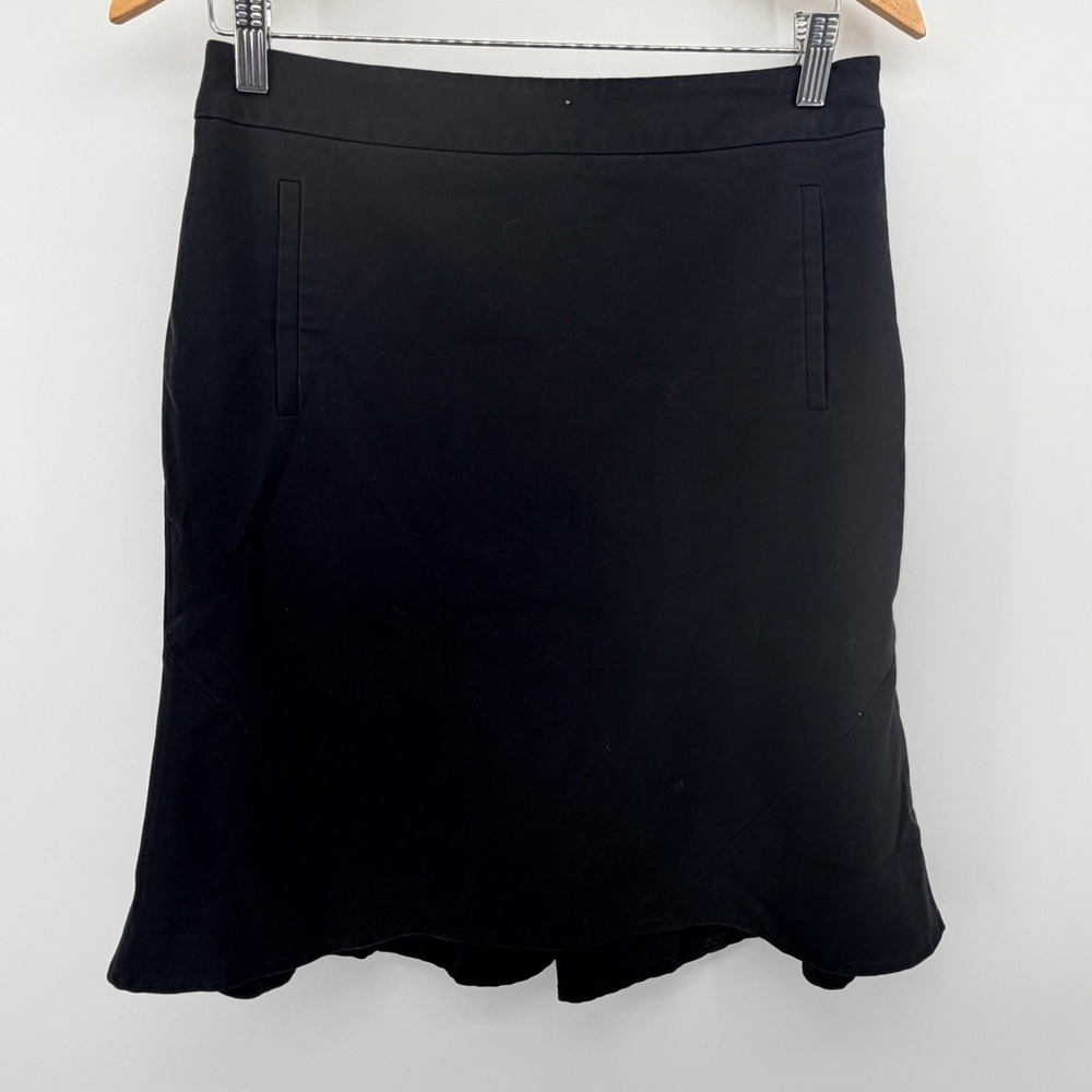 Larry Levine A-Line Skirt Womens 8 Black Stretch Ruffle Back Knot Career
